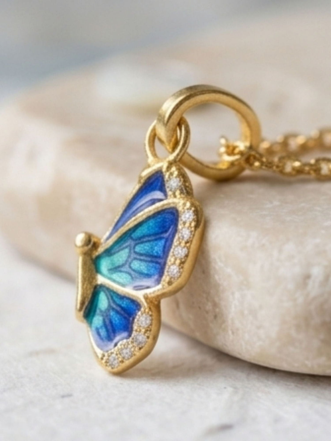 Blue butterfly crystal watch charm 925 sterling silver gold plated clip on pendant for watch bracelet bag