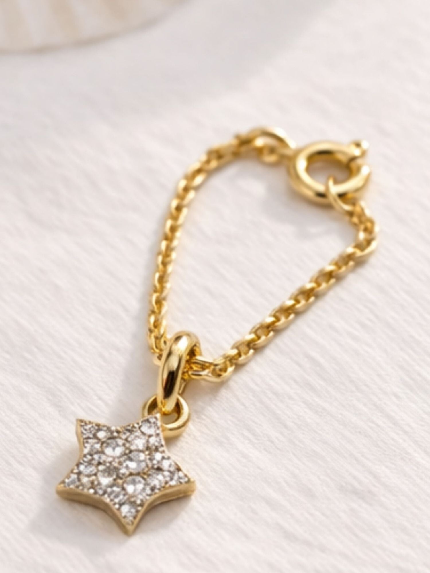 Diamond star watch charm on strap - 925 sterling silver gold plated - Abdesigns
