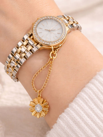 Daisy flower crystal watch charm 925 sterling silver gold plated clip on pendant for watch bracelet